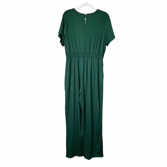 NY Collection Woman Plus Size Ribbed Jersey Knit Belted Jumpsuit Emerald NWT - Picture 5 of 8